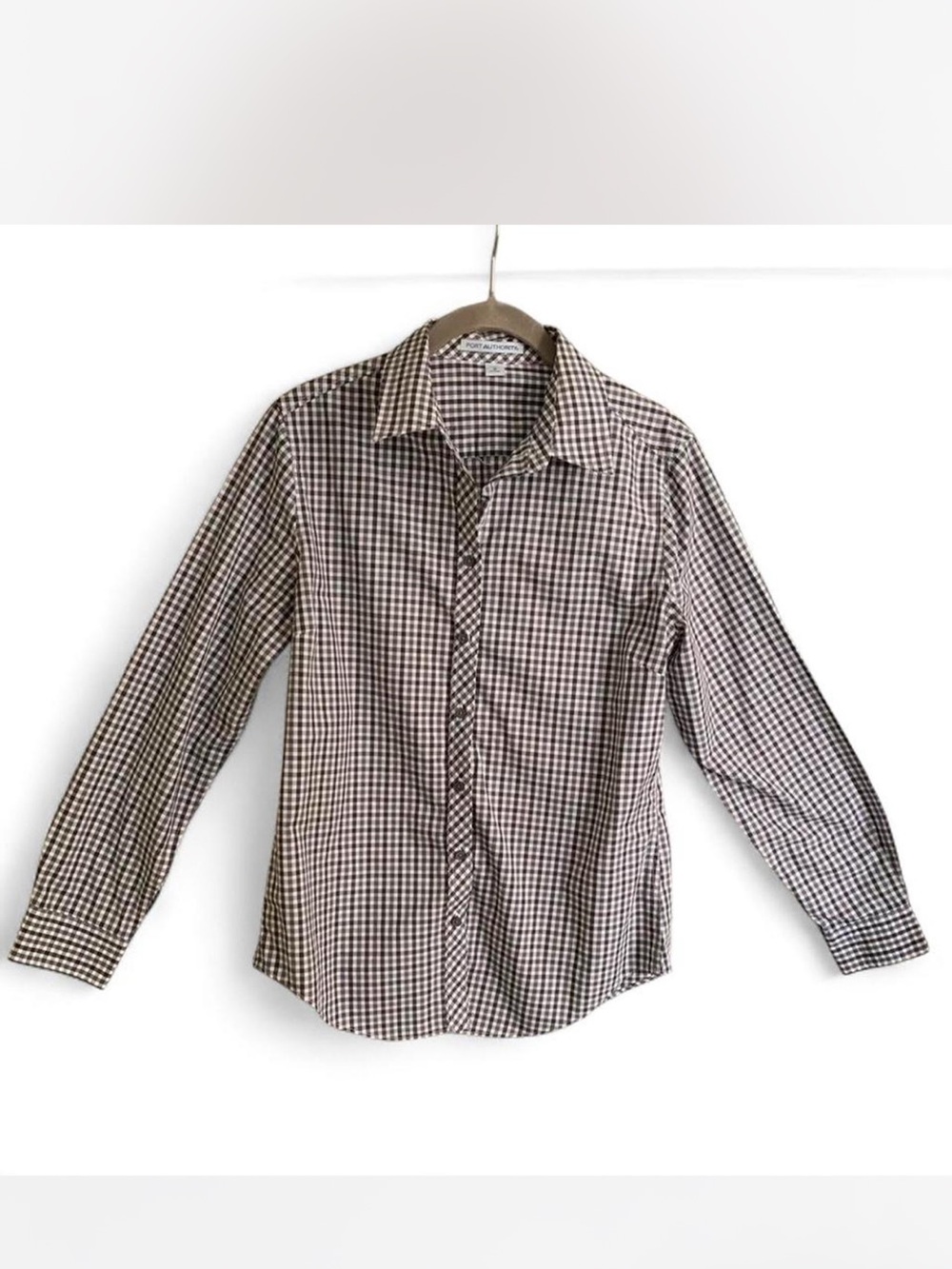 Women’s Preppy workwear Port Authority Brown & White Gingham Shirt size S